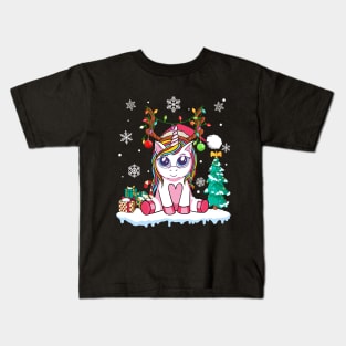 Cute Unicorn Christmas Shirt Girls Kids Women Merry Xmas Toddler Tee Kids T-Shirt